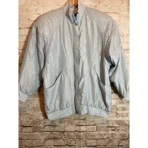 Vintage Ashton Cove Silk Jacket Women Medium Baby Icy Blue Zip Up Ultra Soft 80s